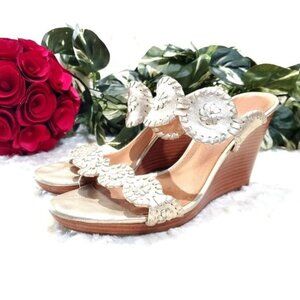 Jack Rogers Gold Platinum Leather Sandal Wedge Platform Greek Goddess